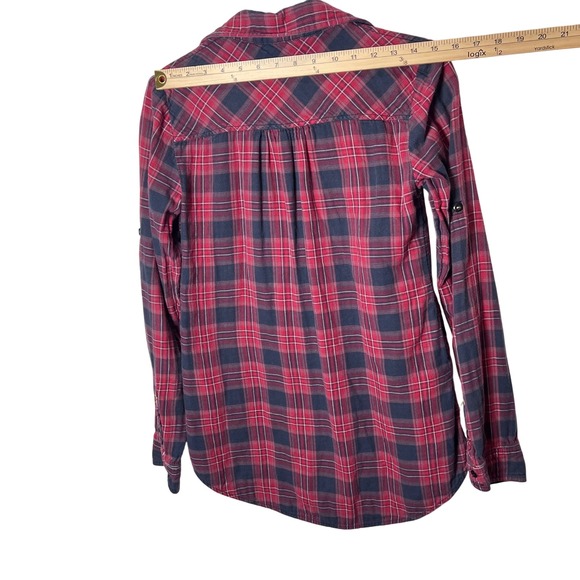 Miss Me Womens Plaid Flannel Shirt Red Navy Long Sleeve Button Up Size S - Picture 13 of 13